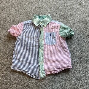 Ralph Lauren‎ Polo Shirt Boys 12M Seersucker Patchwork Short Sleeve Preppy